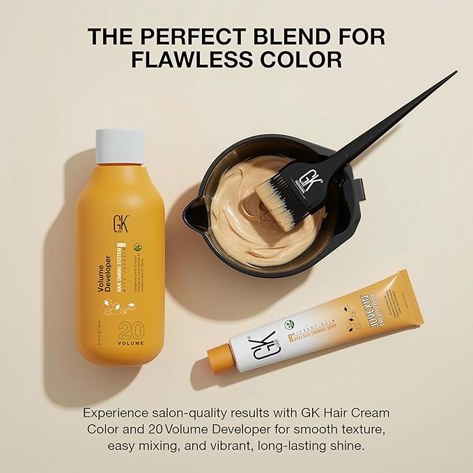GK HAIR Global Keratin Chocolate 9.99 Almond Hair Color Cream Tube (3.4 Fl Oz/100ml) + 20 Volume Developer (5 Fl Oz/150ml) - Professional Permanent Long Lasting Toner Dye