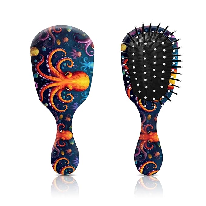 Mini Hair Brush,Cute Detangling Travel Hair Brush,Soft Bristles for Effortless Tangle Removal,Detangler Hairbrush for Women Men Boys Girls Kids Wet Dry All Hair Types (Orange Octopus, Mini)