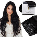RUNATURE Black Clip in Hair Extensions Real Human Hair, Long Hair Extensions Clip Ins, Double Weft Human Hair Clip in Extensions, Remy Natural Hair, Add Hair Length, 20 Inch 120g 7pcs #1B Off Black