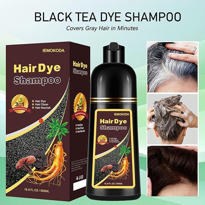 Fvquhvo Instant Black Hair Shampoo, Hair Color Shampoo for Gray Hair, Black Hair Dye Shampoo 3 in 1, Shampoo Hair Dye & Champu Para Canas, Colors in Minutes, Easy to Use, 16.90 Fl Oz