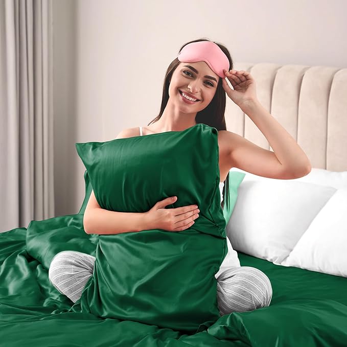 Lirex Satin Pillowcase for Hair and Skin, Super Soft and Cooling Similar to Silk, 2 Pack Queen Size 20"X 30" Pillow Cases with Envelope Closure, Gifts for Women Men, Green