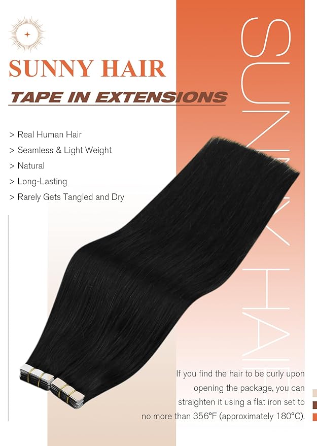 Sunny Hair Tape in Hair Extensions Human Hair 26 Inch Natural Black Tape in Extensions Real Human Hair Extensions for Women 20Pcs 50G