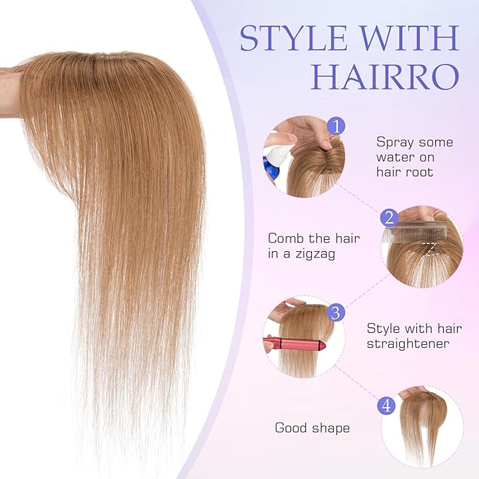 Hairro Clip On Bangs Human Hair Bangs Hair Clip In Bangs 3D 360°Cover Topper With Bangs Wispy Air Bangs Hair Pieces Fake Bangs For Women 8 Inches 10g #06 Light Brown