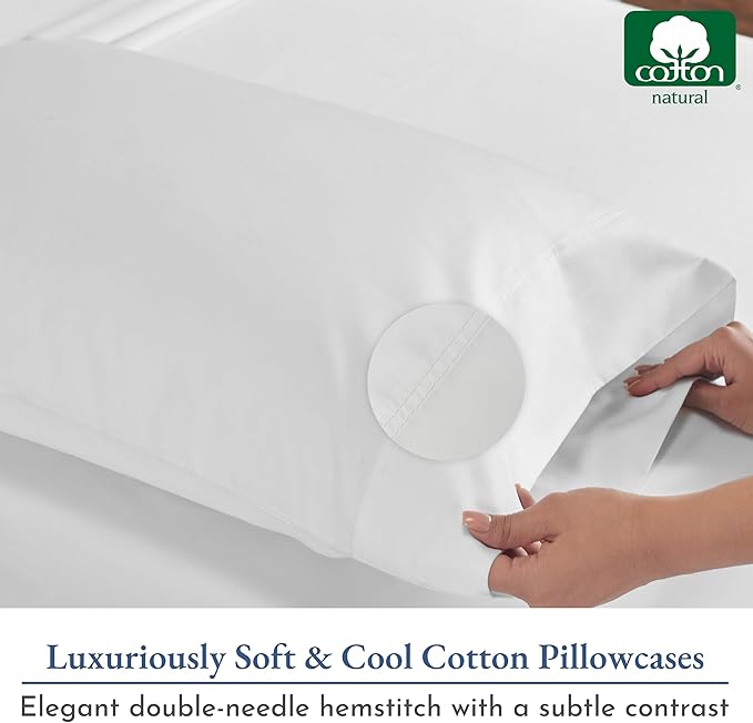 California Design Den Heirloom Soft, Smooth & Thick Certified 800 Thread Count 100% Cotton Sateen, 2 White Standard Pillowcases Fits Standard & Queen Size Pillows (Bright White)