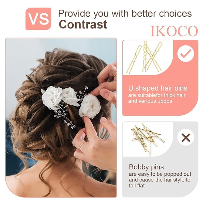 U Shaped Hair Pins, IKOCO 2.4inch Bun Hair Pins for Women with Storage Box, Gold