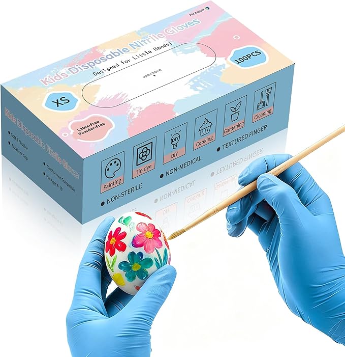 PROMEDIX P Kids Gloves Disposable for 6-10 Years,100PCS Nitrile Gloves for Crafting,Cooking,Latex-Free,Powder-Free
