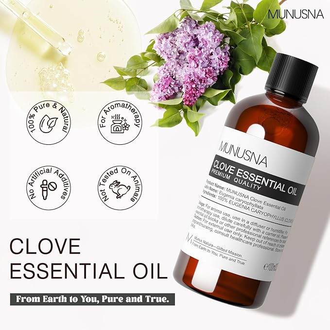 Clove Essential Oil, 100% Pure and Natural Clove Oil for Skin Care, Aromatherapy, Diffuser, DIY Clean Spray, Soap and Candle Making, 100ML