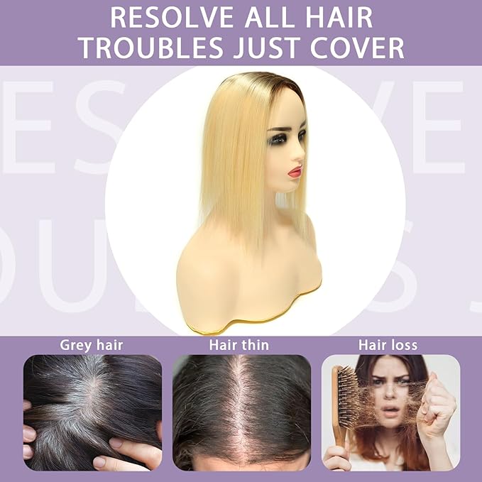 Womens Real Human Hair Toppers for Thin Hair #T3/60, 18 Inch Length 3x5 Inch Injected Silk Base 130% Density Hair Pieces