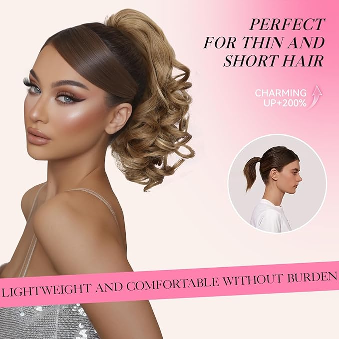 Clip on Ponytails for Women - 12 Inch Curly Ponytail Extension, Wavy Pony Tails Hair Extensions, Synthetic Hair Extensions Ponytail, Natural Hair Pieces for Women (Color: Platinum Blonde)