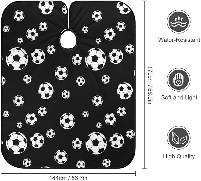 Large Long Hair Cut Cape, Hairdressing Haircut Apron Soccer Balls Football Hair Cutting Cloak for Hairdressers