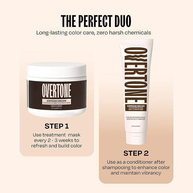 Overtone Semi Permanent Hair Color Conditioner, Espresso Brown, 8 oz, Nourishing, Damage-Free, Color Depositing Mask for All Hair Types with Shea Butter & Coconut Oil, Vegan & Cruelty-Free