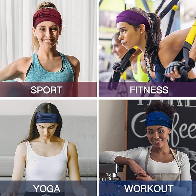12 Pack Wide Headbands for Women No Slip Stretchy Boho Hair Bands Soft Elastic Yoga Workout Running Thick Headbands for Women's Hair,Wicking Sweat Head Bands Solid Colors Head Wrap