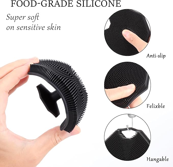 2Pack Silicone Body Scrubber, Qewro Body Buffer Exfoliating Brush with Silicone Loofah, Scalp Exfoliator Hair Shampoo Skin Cleaning Brush, Bath & Body Brushes for Men Women use in Shower (2Pack)