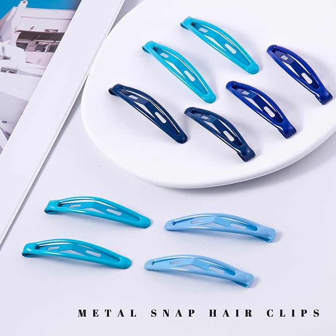 16 PCS Snap Hair Clips Metal Barrettes for Women Non Slip Barrettes for Thick and Thin Fine Hair,Bright Multiple Blue,2.36 x 0.43 Inches.