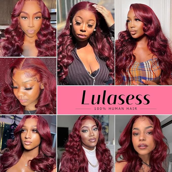 Burgundy Wig Human Hair 13x4 99j Burgundy Lace Front Wigs Human Hair Pre Plucked HD Transparent Lace Frontal Wigs Red Colored Wig 20 Inch