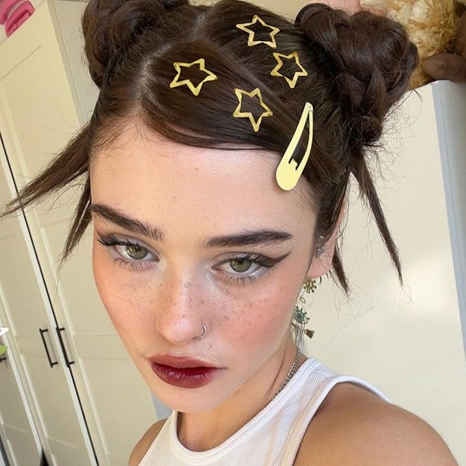 Star Hair Clips 2000s Y2K Gold Star Hair Accessories Snap Hair Barrettes Non Slip Metal Hair Clips for Girls Women -15 PCS 1.18"