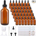 42 Pack 4oz Amber Glass Bottles with Glass Eye Droppers for Essential Oils, Perfumes & Lab Chemicals (Brush, Funnels, 3 Extra Droppers, 48 Pieces Labels & 30ml Measuring Cup Included)