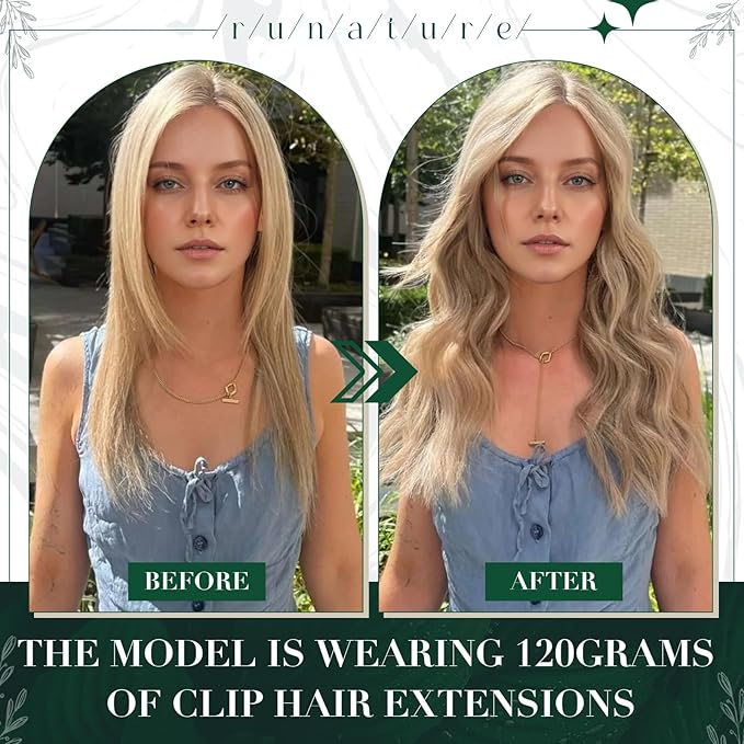 RUNATURE Clip in Hair Extensions Real Human Hair, Natural Hair Extensions Clip Ins, Remy Human Hair for Women Double Weft 20 Inch 50g 3pcs #16P22 Dark Ash Blonde Highlight Light Blonde