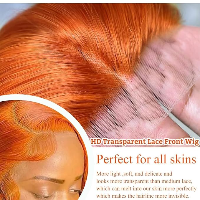 26inch Ginger 13x4 HD Lace Front Wigs Human Hair Straight Lace Frontal Wigs 350 Colored Glueless Ginger Orange 180% Density Pre Plucked With Baby Hair