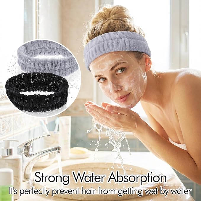 Ouligay 2PCS Spa Headbands for Washing Face Skincare Hair Band Soft Terry Cloth Headband Facial Makeup Headband for Shower Mask Yoga Sports Exercise Gift for Women and Teens