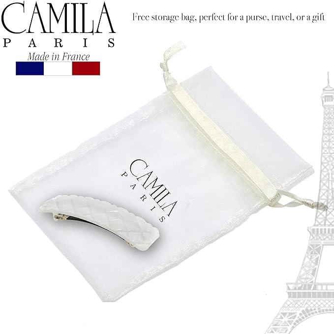 Camila Paris CP3248 French Hair Barrette Clip for Girls, White Shell, Rubberized Metal Closure Strong Hold Grip Hair Clips for Women, No Slip Durable Styling Girls Hair Accessories, Made in France