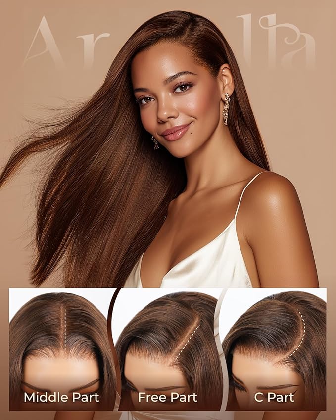 Arabella 13x6 Chocolate Brown Glueless Wigs Human Hair Pre Plucked Pre Cut 13x6 Ear to Ear Full HD Lace Front Wigs Human Hair 210% Density 4# Brown Straight Wig Drawstring Wig Human Hair 24 Inch