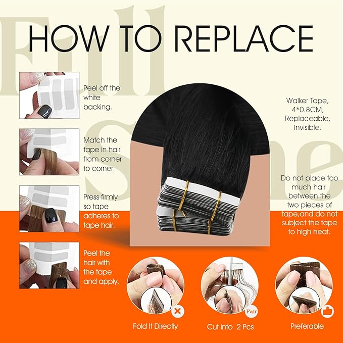 Full Shine Tape in Hair Extensions Remy Human Hair 16Inch Seamless Pu Tape in Extensions Off Black Color 1B Real Hair Extension Tapes in Thick End Invisible Extension 20Pcs 50G Natural Hair Add Volume