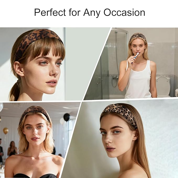 Ivyu 2 Pack Wide Leopard Headbands for Women, Non-Slip Elastic Hair Bands Soft Fabric Head Band for Daily Wear, Makeup, Travel Fashion Hair Accessories for Girls