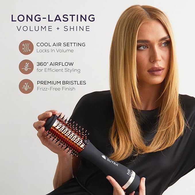 SUTRA Infrared Blowout Brush, 3" - All-in-One Infrared Heated & Ionic Round Dryer Brush for All Hair Types - Professional Thermal Styling Hair Tools for Blow Out - Volumizing Hot Air Brushes