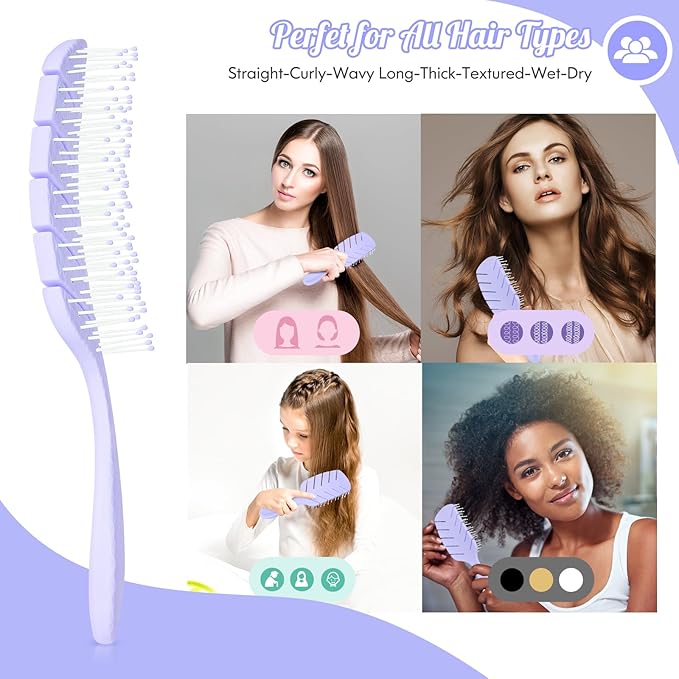 Hair Brush,Curved Vented Paddle Detangle Brush for Faster Blow Drying,Soft Flexible Bristles Glide Thru Tangles with Ease, Detangling Styling Hair Brushes for Women Curly Thick Wet Hair