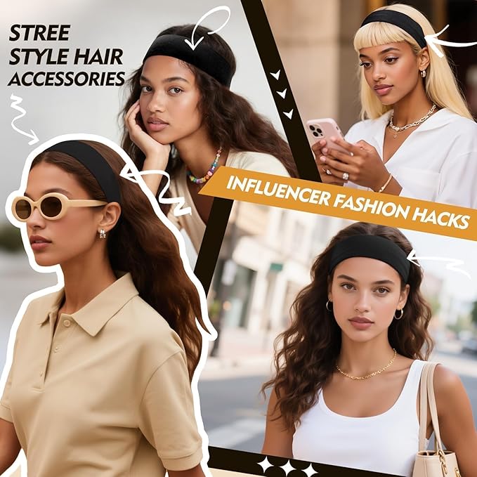 Black Headband for Women and Men - 8 Pcs Head Bands for Women's Hair Accessory Elastic Cloth Running Headbands for Workout Sport Valentines Day Gifts for Him Easter Basket Stuffers for Adult Woman