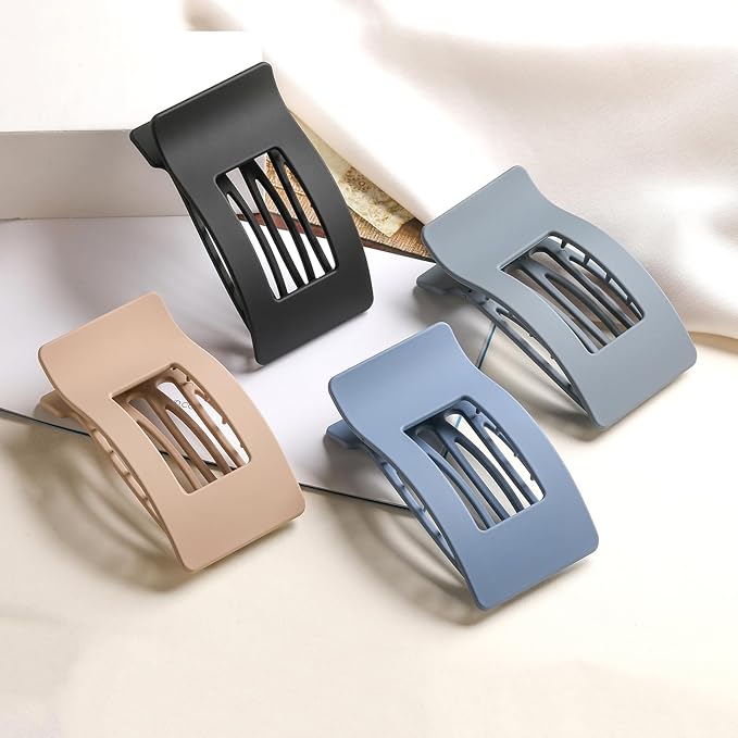4 PCS Flat Hair Clips, Large Flat Claw Clips for Women Girls, Strong Hold French Hair Clips for Thick Thin Hair, Stylish Classic Hair Barrettes(Matte Blue)