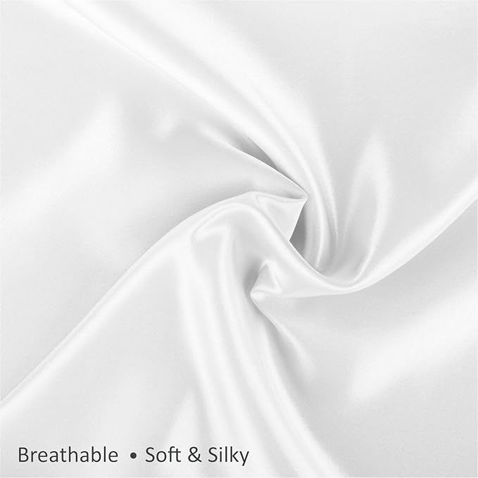 BLISSFORD Satin Pillowcase with Zipper for Hair and Skin Care, Feels Soft and Cool Like a Silk Pillowcase, White Satin Pillow Cases 2 Pack, Slik Pillow Cover, Queen Size - Set of 2