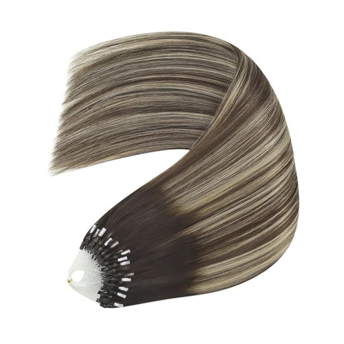 YoungSee Microlink Hair Extensions Human Hair Balayage Micro Bead Hair Extensions Human Hair Dark Brown Roots Ombre Blonde Bead Hair Extension 18In 50g 50s Remy Extension for Thin Hair