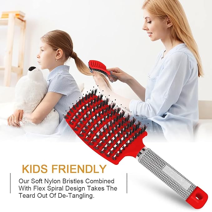 Magical Ultra Detangling Brush for Wet or Dry Hair, Detangler Brush, Fast Drying Styling Massage Hairbrush for Men, Women and Kids (Red+Black)