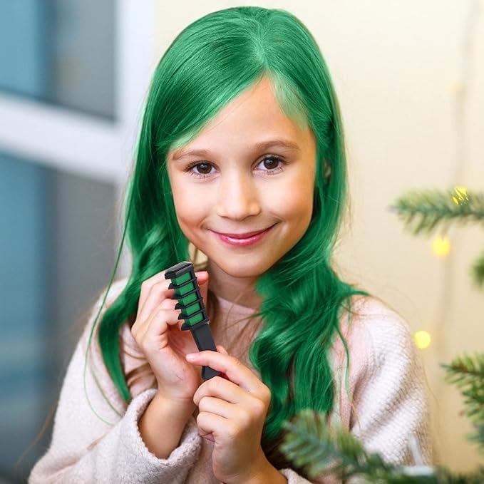 New Hair Chalk Comb Temporary DIY Hair Color for girls kids age 4 5 6 7 8 9 10 Washable Hair Chalk for Christmas Birthday Cosplay (Blue, Yellow, Purple, Red, Green, Pink)