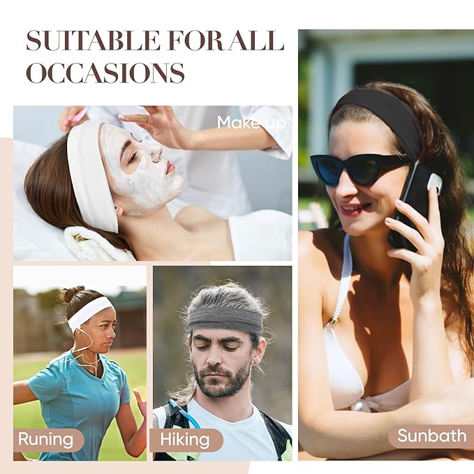 9 Pack Headbands for Women Non Slip - Elastic Cotton Fabric - Sweat Absorption - Soft Cloth Hair Bands for Women's Hair, Stretchy Sports Headbands for Workout Yoga Gym - B
