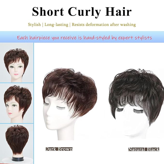 Short Human Hair Topper for Women with Hairloss,Invisible Clip in Straight Topper Hairpiece with Large Mesh 6.3x7 Ins and Silk Top Base Natural Fluffy Wiglet Hairpiece Natural Black