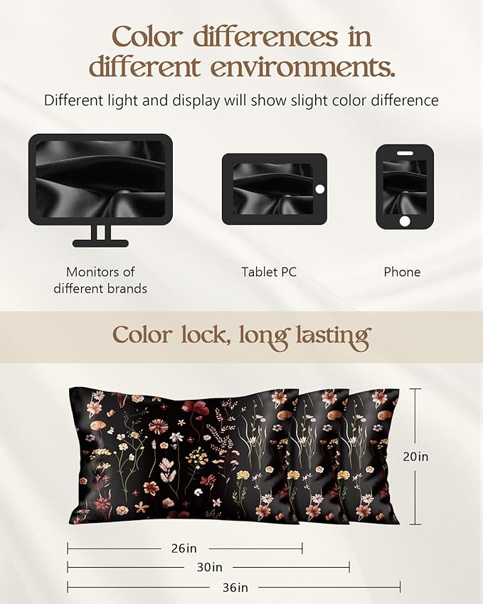 2 Pack Mulberry Silk Pillowcase for Hair and Skin - Queen Size 20 x 30 Inches with Hidden Zipper BK Grow Flower 19 Momme Soft Sleeping Silk Pillow Case for Women, Moms