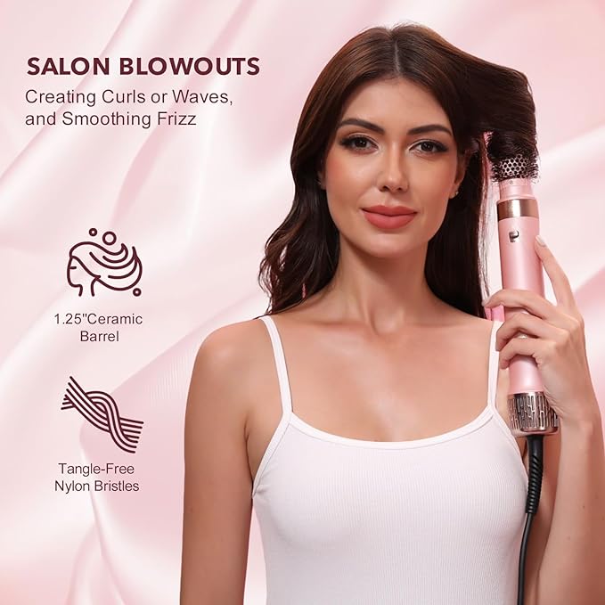 StyleVibe 6-in-1 Air Styler, Hair Dryer & Blow Dryer Brush with Travel Case - Auto Wrap Curls (L/R), Fast Drying, Thermal Round Brush for Smooth Blowouts & Frizz-Free Volume, No Heat Damage