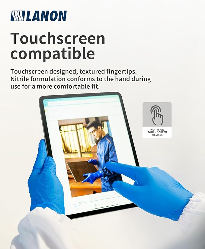 LANON Disposable Nitrile Gloves, Silicone-Free, Food-Safe, Chemical Resistant, Powder-Free, Textured Fingertips, Cooking, Cleaning, Blue, X-Large