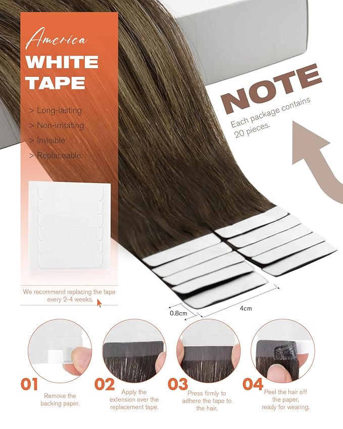 Sunny Hair Tape in Hair Extensions Real Human Hair Invisible Remy Hair Extensions Tape ins for Women Dark Brown Root to Caramel Blonde Balayage 12 inch 20Pcs