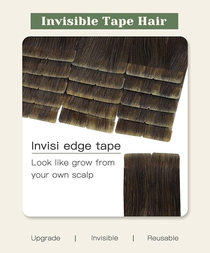SURNEL Injected Invisible Tape in Hair Extensions Human Chocolate Brown to Caramel Blonde Seamless Invisible Tape in Extensions 18 Inch 20 Pcs 40g(#4274,18)
