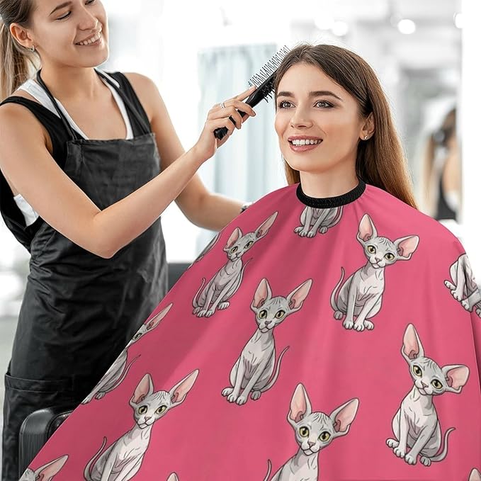 Extra Long Salon Cape, Sitting Sphynx Cat Pink Dyeing Salon Apron Shampoo Cutting Household Capes Wrap for Hair Salon