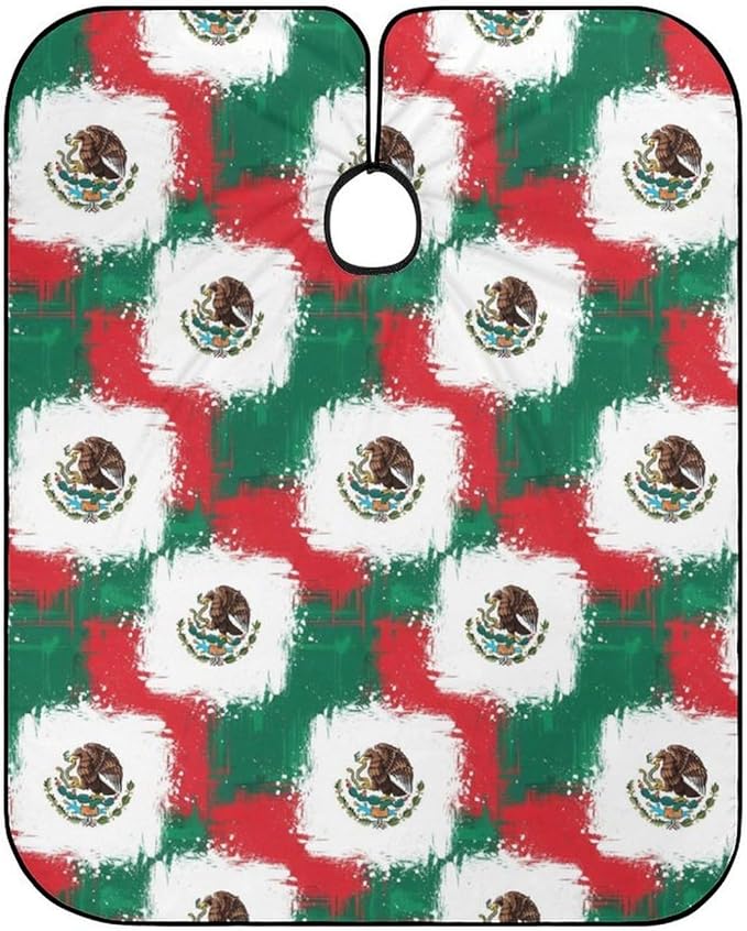 Large Long Salon Gown Cape, Haircut Cloth Apron Cape Cool Mexican Flag Haircut Cloth Wrap Protector for Home Stylists