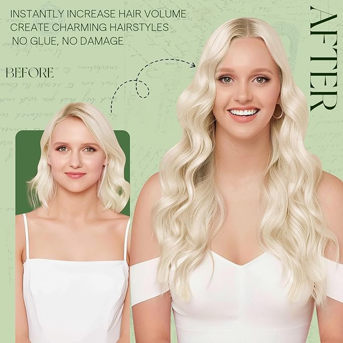 RUNATURE Clip in Hair Extensions Real Human Hair, Real Hair Extensions Clip in Human Hair for Women, Blonde Remy Natural Hair, 22 Inch 120g 7pcs, #800 Platinum Blonde