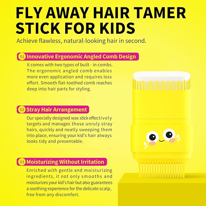 SEVICH Kids Hair Wax Styling Stick with Ergonomic Angled Comb - 15g Natural Plant Extracts for Stray Hair Grooming, Smooth Finish, Child-Friendly Design (Boys & Girls)