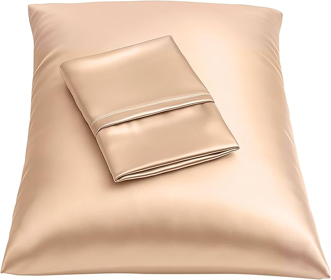 BLISSFORD Satin Pillowcase with Zipper, for Hair and Skin Care, Feels Soft and Cool Like a Silk Pillowcase, Satin Pillow Cases 2 Pack, Slik Pillow Cover, Champagne, Queen, Set of 2