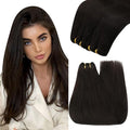 YoungSee 125G Sew in Hair Extensions Real Human Hair Darkest Brown Hand Tied Weft Hair Extensions Human Hair Dark Brown Human Hair Extensions Sew in 22Inch