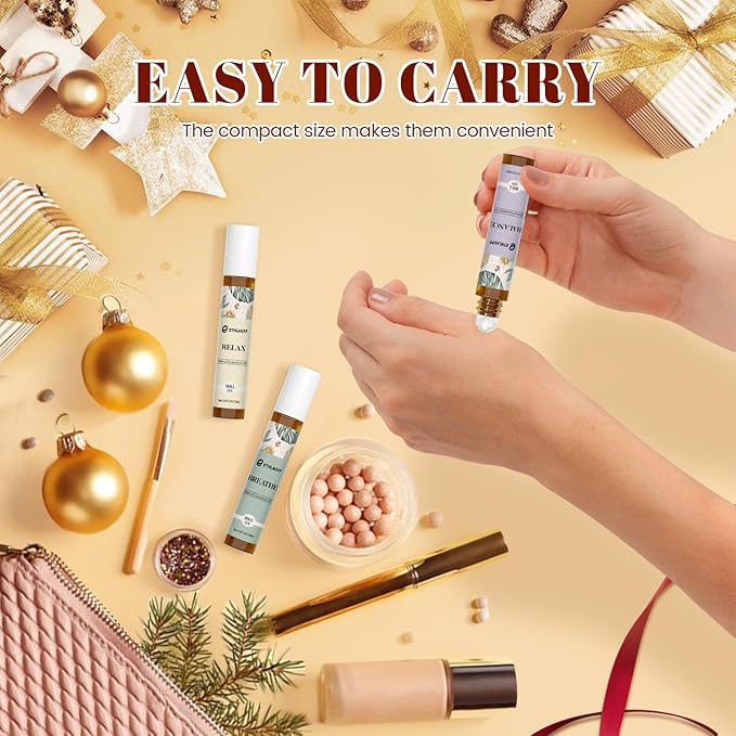 Essential Oils Roll On Set 6 Pack - (Relax, Sleep, Balance,Breathe, Focus on, Happiness) Aromatherapy Oil with Roller Ball, Essential Oils Blends for Skin - Relaxation Gift for Women and Men